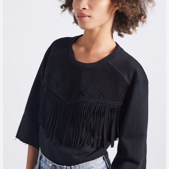 CURRENT/ELLIOTT The Suede Fray Popover Wide-Sleeve Cotton Top Size 1 retail $398 - Picture 1 of 11